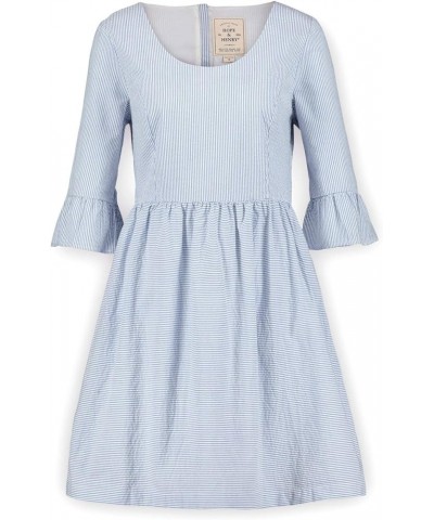 Womens' Long Sleeve Spring Dress with Sleeve Details Blue Seersucker $30.72 Dresses