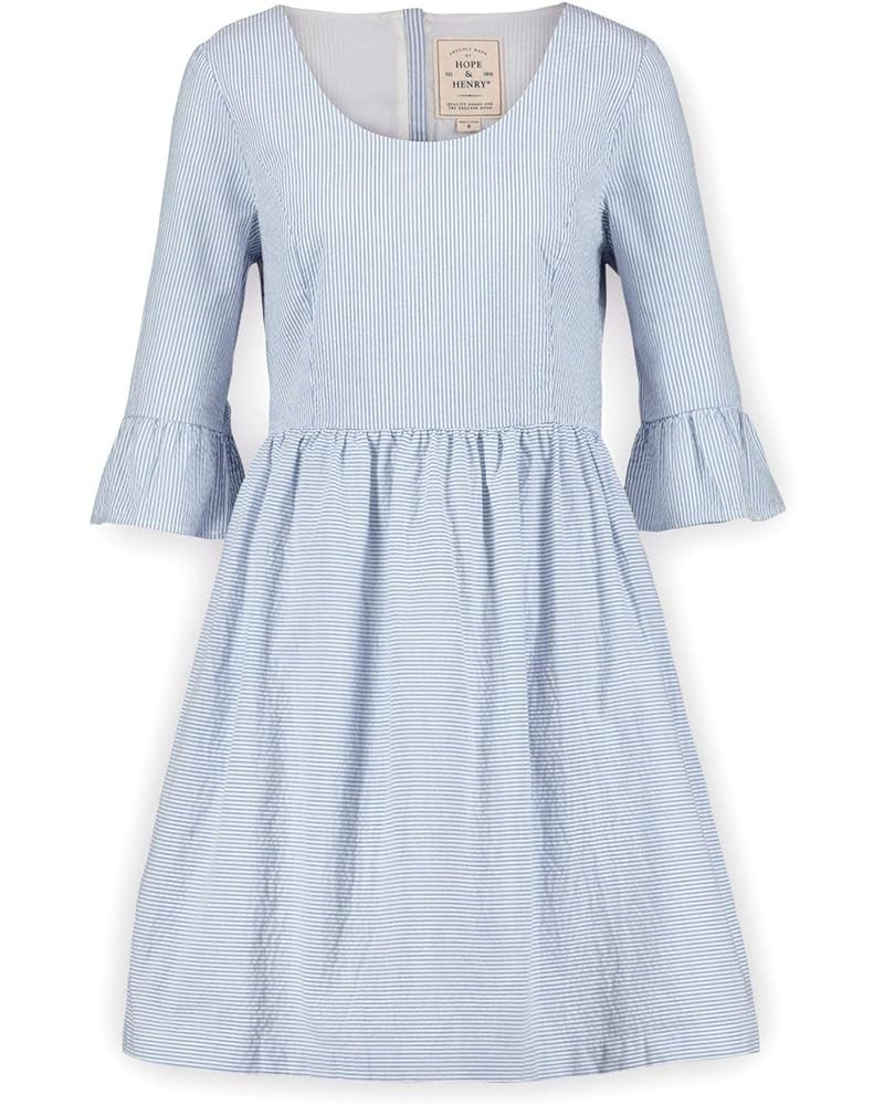 Womens' Long Sleeve Spring Dress with Sleeve Details Blue Seersucker $30.72 Dresses