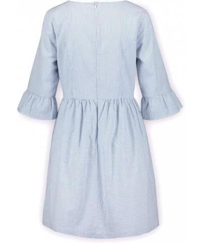 Womens' Long Sleeve Spring Dress with Sleeve Details Blue Seersucker $30.72 Dresses