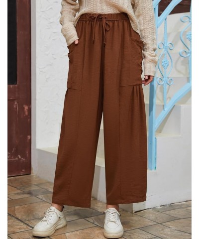 Women's Wide Leg Capri Pants Casual Loose Fit Lantern Trousers Drawstring Elastic Waist Pants Coffee $11.04 Pants