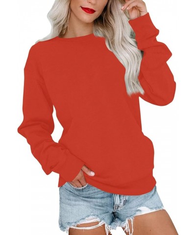 Womens Fall Fashion 2023,Womens Dressy Solid Crewneck Sweatshirt Oversized Long Sleeve Pullover Casual Outfit Clothes 5-orang...