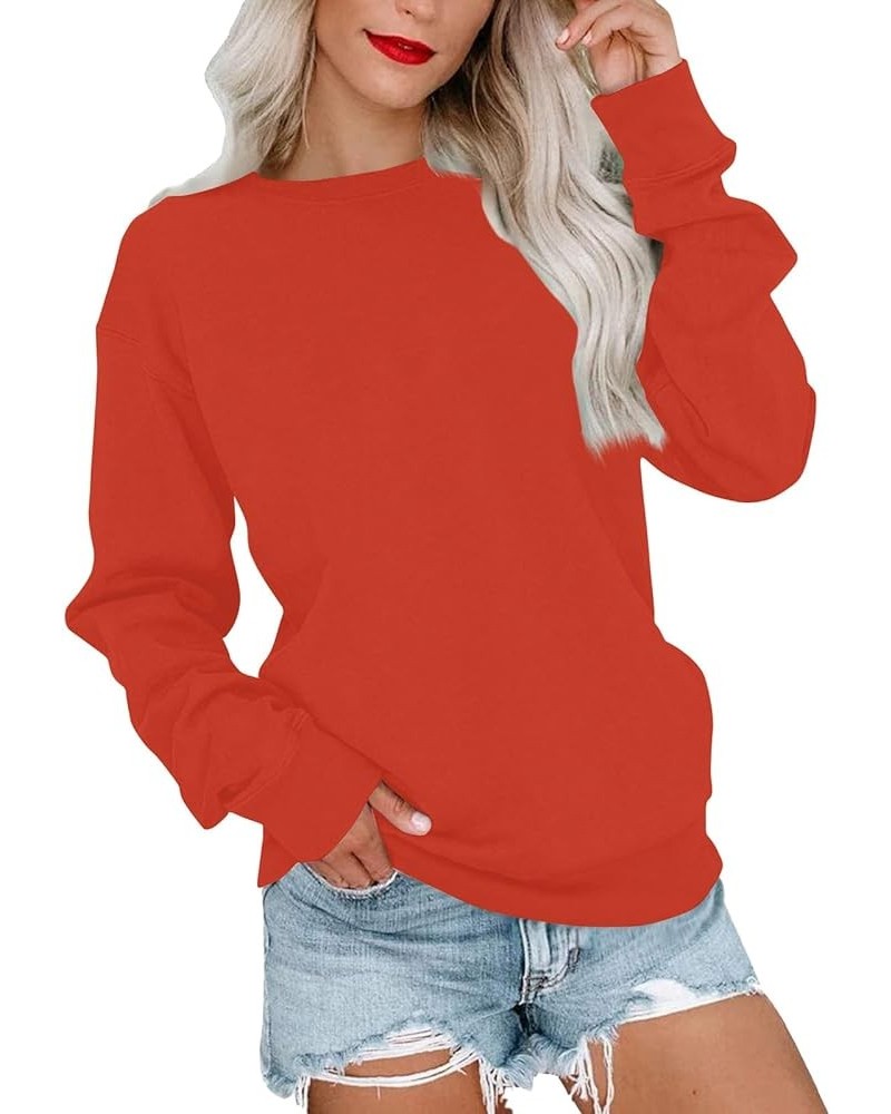 Womens Fall Fashion 2023,Womens Dressy Solid Crewneck Sweatshirt Oversized Long Sleeve Pullover Casual Outfit Clothes 5-orang...