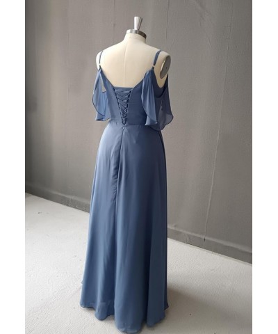 Spaghetti Straps Chiffon Bridesmaid Dresses with Slit A-Line Flowy Sleeve Cross Waist Pleated Wedding Guest Dress Long Aqua $...