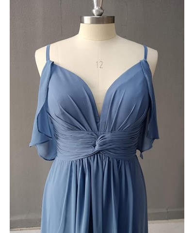 Spaghetti Straps Chiffon Bridesmaid Dresses with Slit A-Line Flowy Sleeve Cross Waist Pleated Wedding Guest Dress Long Aqua $...