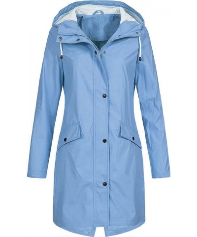 Plus Size Coat for Women Fall Winter Solid Rain Jacket Outdoor Waterproof Hooded Raincoat Windproof 2023 Jackets Y-03blue $14...