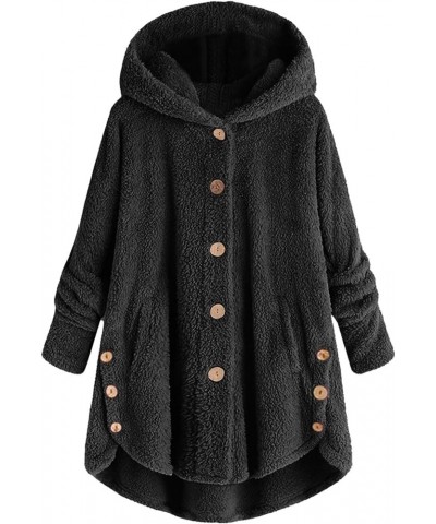 Coats for Women Fuzzy Fleece Plus Size Hooded Open Front Plush Sherpa Pea Winter Coats Fall Shearling Shaggy Outwear 345-arfb...