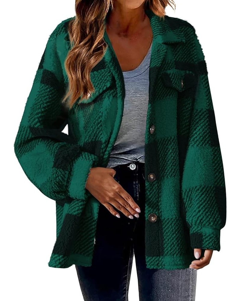 Fleece Jackets for Women 2023 Plaid Flannel Shacket Jacket Fall Winter Button Down Sherpa Outerwear Warm Coat Fashion Clothes...