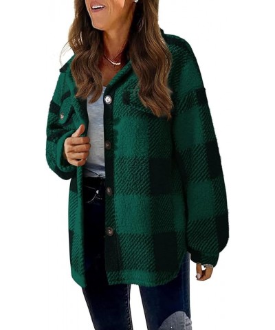 Fleece Jackets for Women 2023 Plaid Flannel Shacket Jacket Fall Winter Button Down Sherpa Outerwear Warm Coat Fashion Clothes...