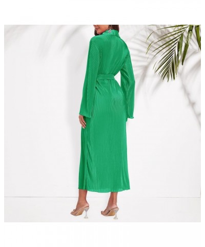 Shirt Dresses for Women 2023 Fall Dresses Vneck Long Sleeve Maxi Button Down Dress Casual Ruffle Tunic Tops with Belt Green $...