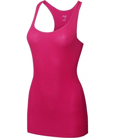 Womens Basic Slim Stretchy Fit Long Ribbed Racerback Tank Tops Cami Shirts (S-XL) Jtk001_fuchsia $10.07 Tanks