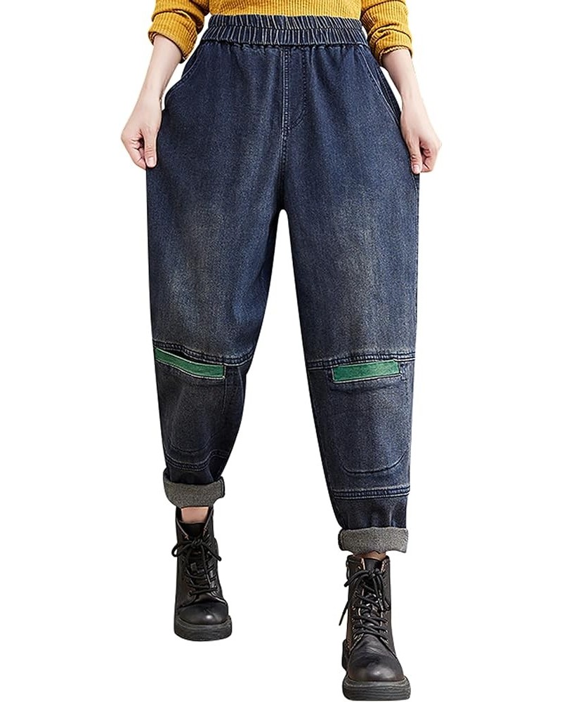Women Loose Jeans Denim Harem Pants with Elastic Waist with Pocket 20409 Blue1 $23.19 Jeans