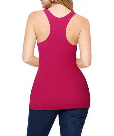 Womens Basic Slim Stretchy Fit Long Ribbed Racerback Tank Tops Cami Shirts (S-XL) Jtk001_fuchsia $10.07 Tanks