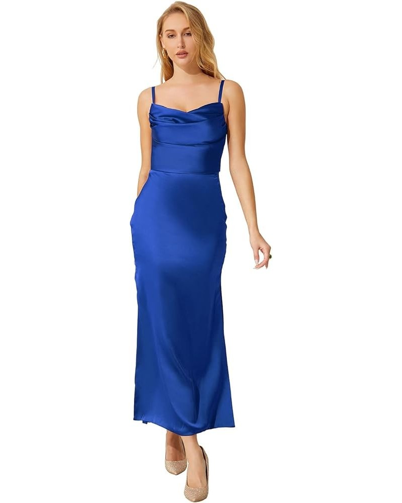 Wedding Bridesmaid Dresses Short Satin Mermaid Cocktail Maxi Dresses for Women Evening Party Royal Blue $32.79 Dresses