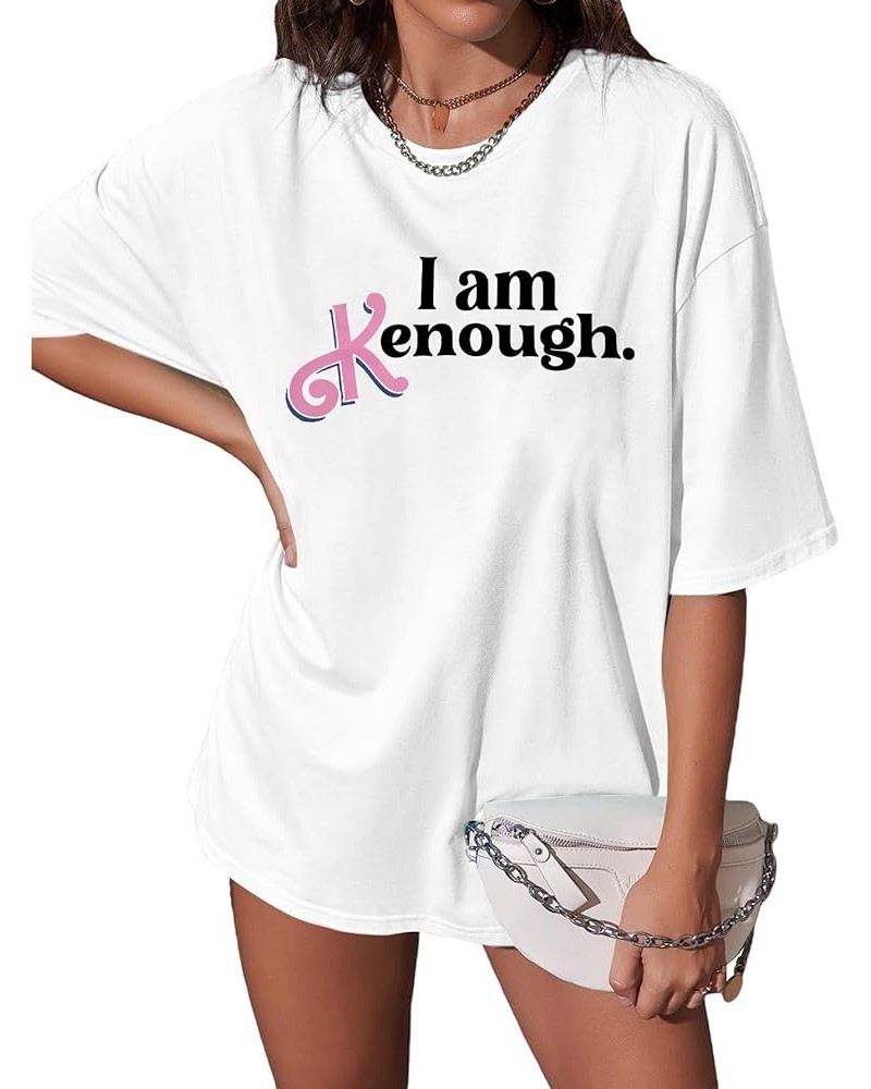 I am Enough T Shirt for Women Funny Party Oversized Shirts Cute Letters Print Tee Casual Short Sleeve Tops White $14.49 T-Shirts