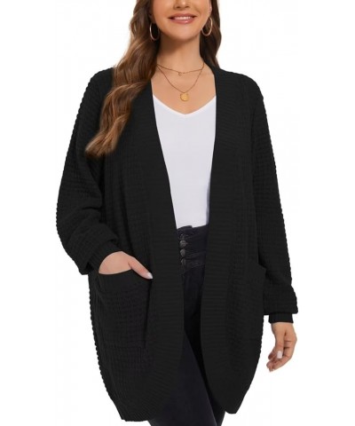 Long Cardigans for Women Plus Size Tops Open Front Sweaters with Pockets Waffle Ribbed Sleeve Loose Fall Outwear Black $19.00...