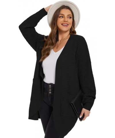 Long Cardigans for Women Plus Size Tops Open Front Sweaters with Pockets Waffle Ribbed Sleeve Loose Fall Outwear Black $19.00...