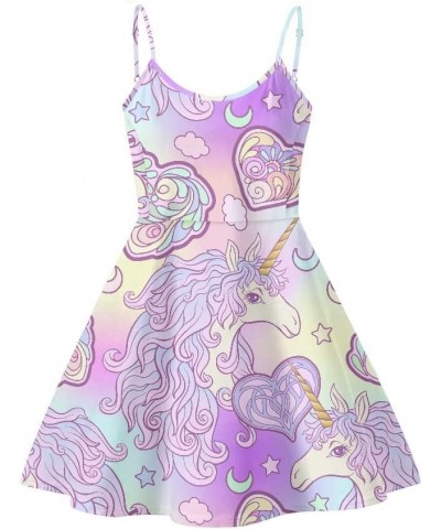 JooMeryer Women's 3D Pink Unicorn Print V-Neck Spaghetti Strap Back Zip A-Line Swing Midi Dress Purple Unicorn $13.19 Dresses