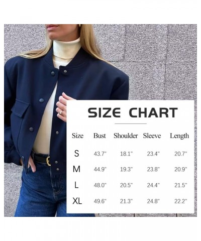 Women's Cropped Bomber Jacket Casual Long Sleeve Button Down Baseball Vasity Jacket with Pockets 2023 Navy $16.45 Jackets