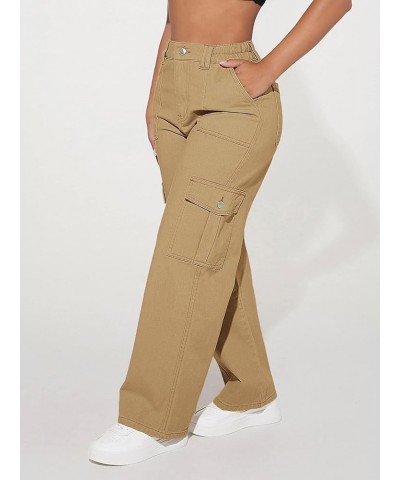 Women's Jeans High Waist Flap Pocket Cargo Jeans Women's Jeans (Color : Black, Size : Small) X-Small Khaki $21.87 Jeans