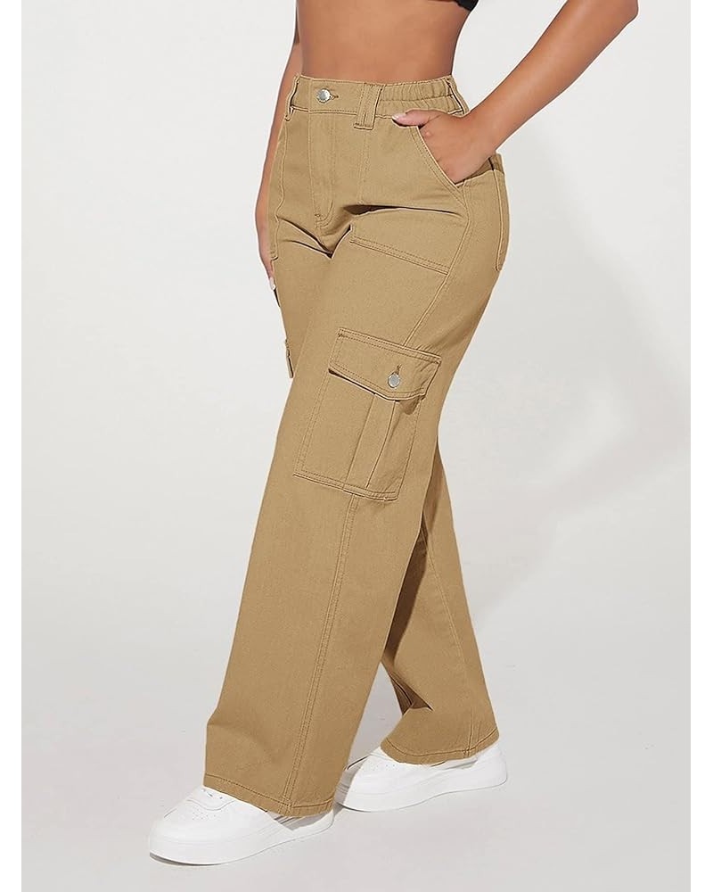 Women's Jeans High Waist Flap Pocket Cargo Jeans Women's Jeans (Color : Black, Size : Small) X-Small Khaki $21.87 Jeans