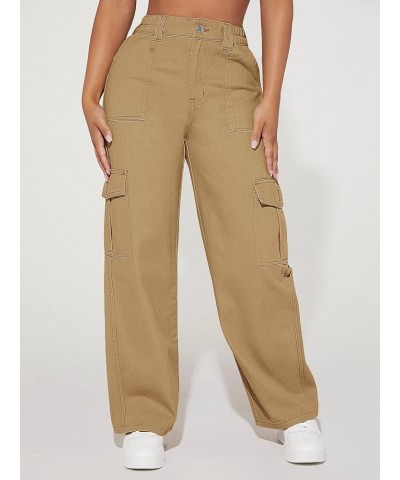 Women's Jeans High Waist Flap Pocket Cargo Jeans Women's Jeans (Color : Black, Size : Small) X-Small Khaki $21.87 Jeans