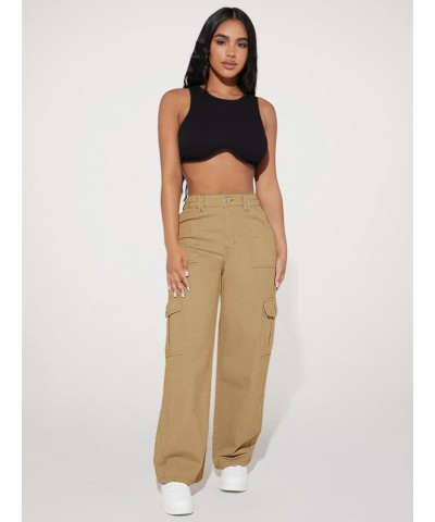 Women's Jeans High Waist Flap Pocket Cargo Jeans Women's Jeans (Color : Black, Size : Small) X-Small Khaki $21.87 Jeans