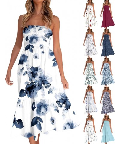 Prom Dresses for Women 2023 Flowy Smocked Strapless Dress Trendy Floral Cocktail Summer Midi Dress 2023 A001- Navy $7.13 Tanks