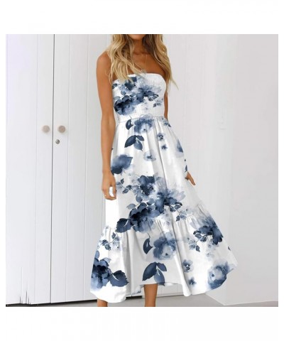 Prom Dresses for Women 2023 Flowy Smocked Strapless Dress Trendy Floral Cocktail Summer Midi Dress 2023 A001- Navy $7.13 Tanks