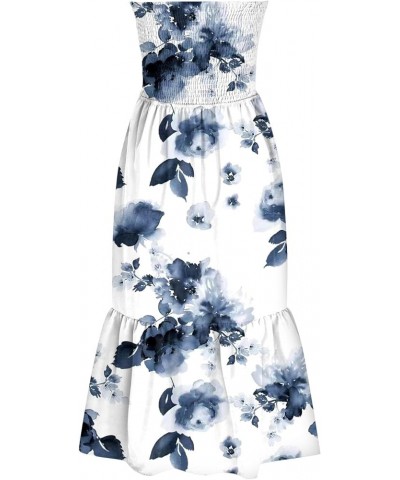 Prom Dresses for Women 2023 Flowy Smocked Strapless Dress Trendy Floral Cocktail Summer Midi Dress 2023 A001- Navy $7.13 Tanks