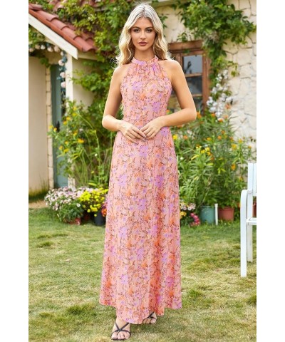 Women's Summer Fashion Formal Maxi Dresses Wedding Guest Hawaiian Beach Halter Neck Long Dresses Floral-55 $15.85 Dresses