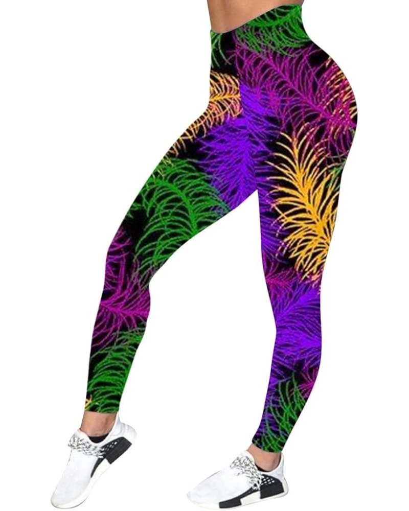 Womens Mardi Gras Leggings, Mardi Gras Outfit for Women, Tummy Control Stretchy Fancy Graphic Festival Carnival Pants A01 Ora...