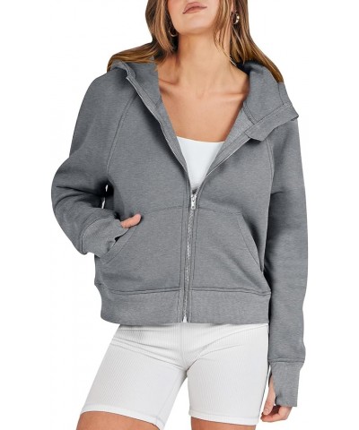 Women Hoodies Fleece Lined Full Zipper Sweatshirts Long Sleeve Crop Tops Clothes Sweater Thumb Hole Dark Grey $20.39 Hoodies ...