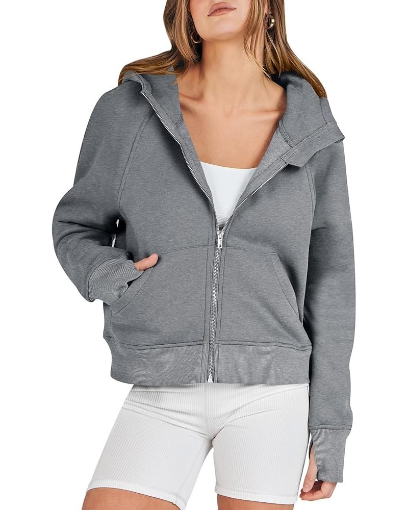 Women Hoodies Fleece Lined Full Zipper Sweatshirts Long Sleeve Crop Tops Clothes Sweater Thumb Hole Dark Grey $20.39 Hoodies ...