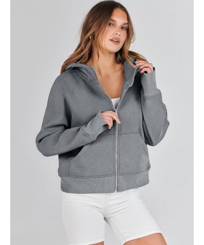 Women Hoodies Fleece Lined Full Zipper Sweatshirts Long Sleeve Crop Tops Clothes Sweater Thumb Hole Dark Grey $20.39 Hoodies ...