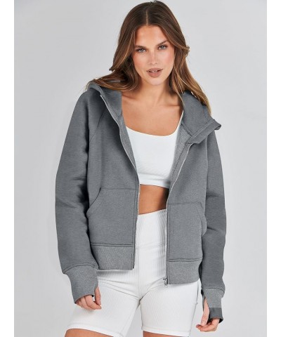 Women Hoodies Fleece Lined Full Zipper Sweatshirts Long Sleeve Crop Tops Clothes Sweater Thumb Hole Dark Grey $20.39 Hoodies ...