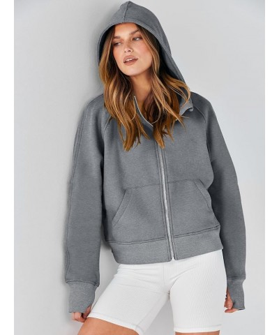 Women Hoodies Fleece Lined Full Zipper Sweatshirts Long Sleeve Crop Tops Clothes Sweater Thumb Hole Dark Grey $20.39 Hoodies ...