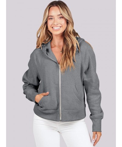 Women Hoodies Fleece Lined Full Zipper Sweatshirts Long Sleeve Crop Tops Clothes Sweater Thumb Hole Dark Grey $20.39 Hoodies ...