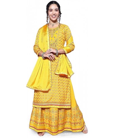 Indian Kurta Set for Women Indian Designer Kurta Skirt Or Palazzo Set For Women Partywear Dress Top tunic Yellow,beige $14.40...