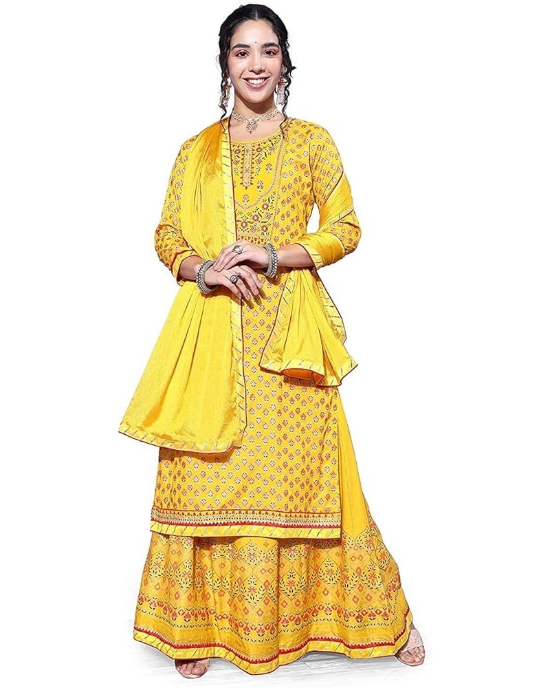 Indian Kurta Set for Women Indian Designer Kurta Skirt Or Palazzo Set For Women Partywear Dress Top tunic Yellow,beige $14.40...