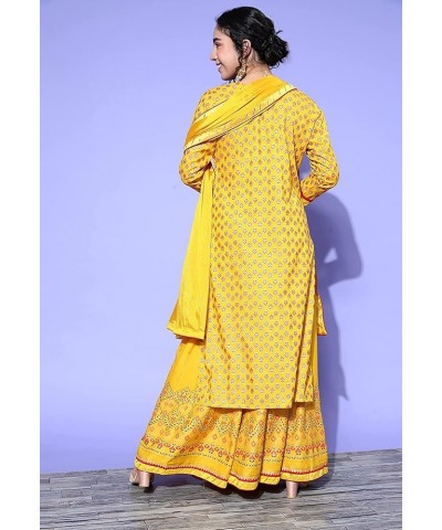 Indian Kurta Set for Women Indian Designer Kurta Skirt Or Palazzo Set For Women Partywear Dress Top tunic Yellow,beige $14.40...