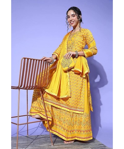 Indian Kurta Set for Women Indian Designer Kurta Skirt Or Palazzo Set For Women Partywear Dress Top tunic Yellow,beige $14.40...