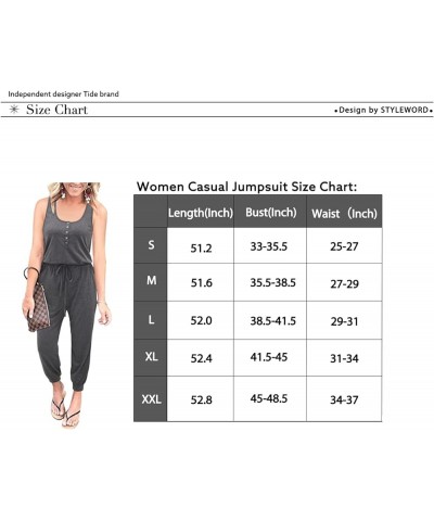 Womens Summer Casual Jumpsuit Rompers Dressy Drawstring Elastic Waist Button with Pockets Dark Gray $10.99 Jumpsuits