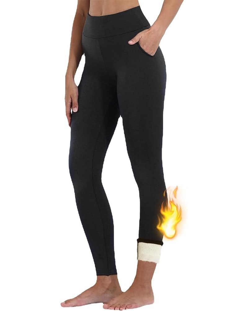 Fleece Lined Yoga Leggings with Pockets for Women Athletic Pants High Waist Winter Warm Thermal Tights Black With Pockets $16...