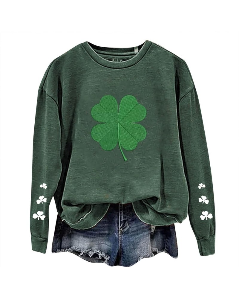 St. Patrick's Day Sweatshirt for Women Long Sleeve Casual Loose Pullover Tops Trendy Blouses Clover Graphic Shirts D6-green $...