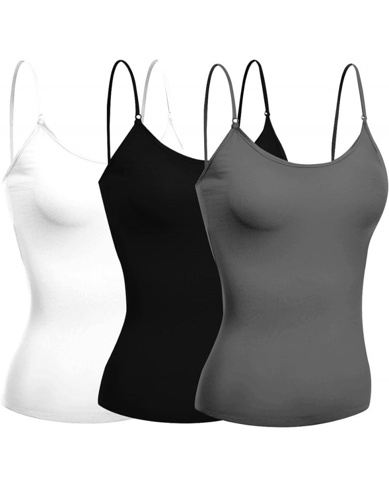 Women's Camisole Built in Bra Wireless Fabric Support Short Cami 3 Pk - Black, Charcoal, White $7.93 Tanks