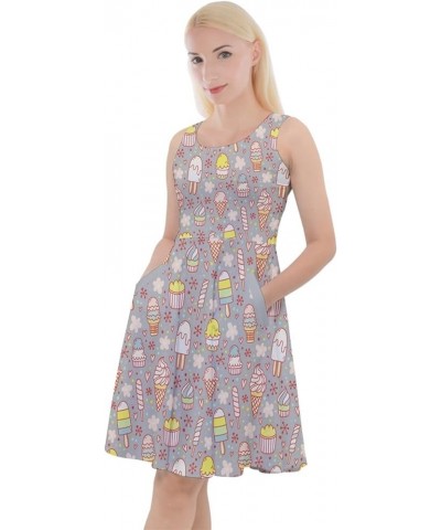 Womens Knee Length Skater Dress with Pockets Sweet Costume Yummy Ice Cream Pattern Party Skater Dress,XS-5XL Gray 2 $13.20 Ot...