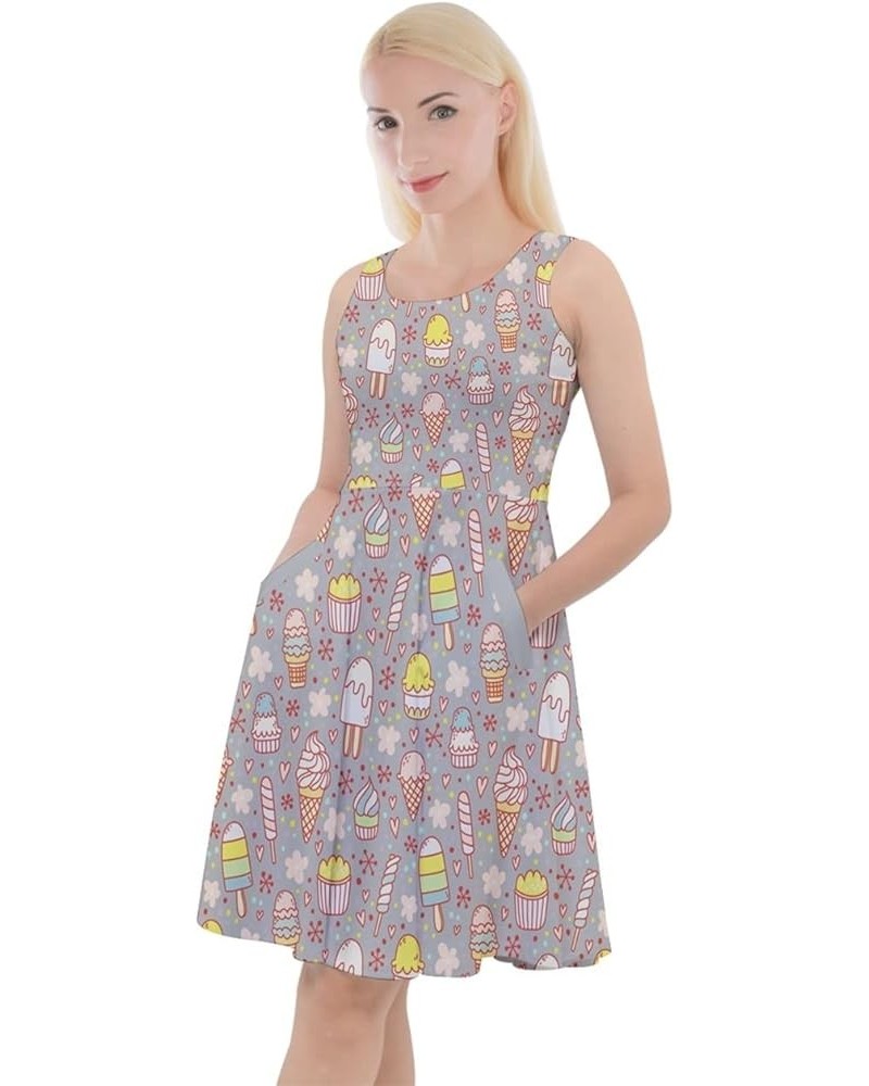 Womens Knee Length Skater Dress with Pockets Sweet Costume Yummy Ice Cream Pattern Party Skater Dress,XS-5XL Gray 2 $13.20 Ot...