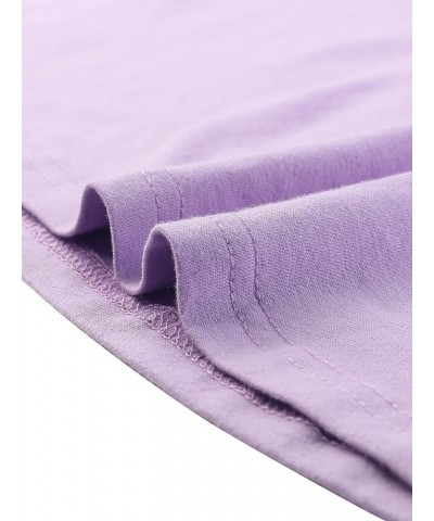 Women Elbow Sleeves Round Neck Slim Fit Tee Light Purple $11.50 T-Shirts