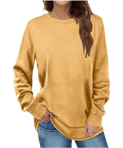Womens Y2K Sweaters 2023 Casual Long Sleeve Crewneck Sweatshirts Fall Fashion Solid Loose Tunic Tops with Leggings E02_yellow...