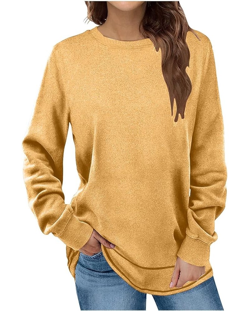 Womens Y2K Sweaters 2023 Casual Long Sleeve Crewneck Sweatshirts Fall Fashion Solid Loose Tunic Tops with Leggings E02_yellow...